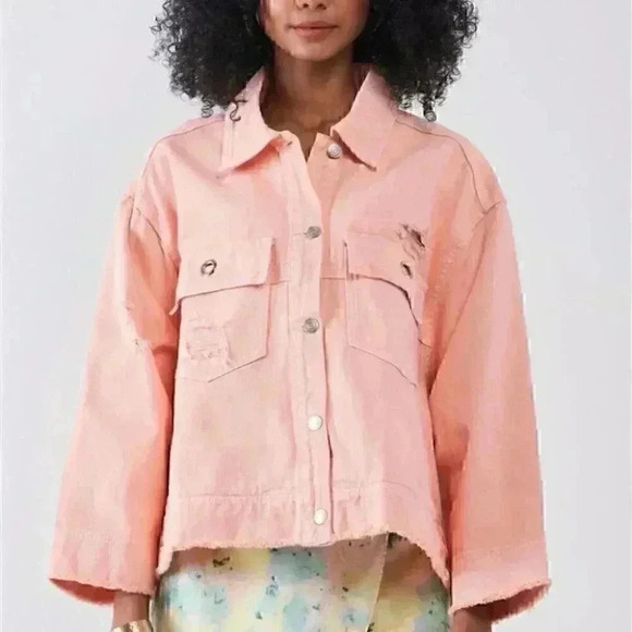 CASUALLY TRENDY Springtime Denim Jacket - Peach - Picture 5 of 8